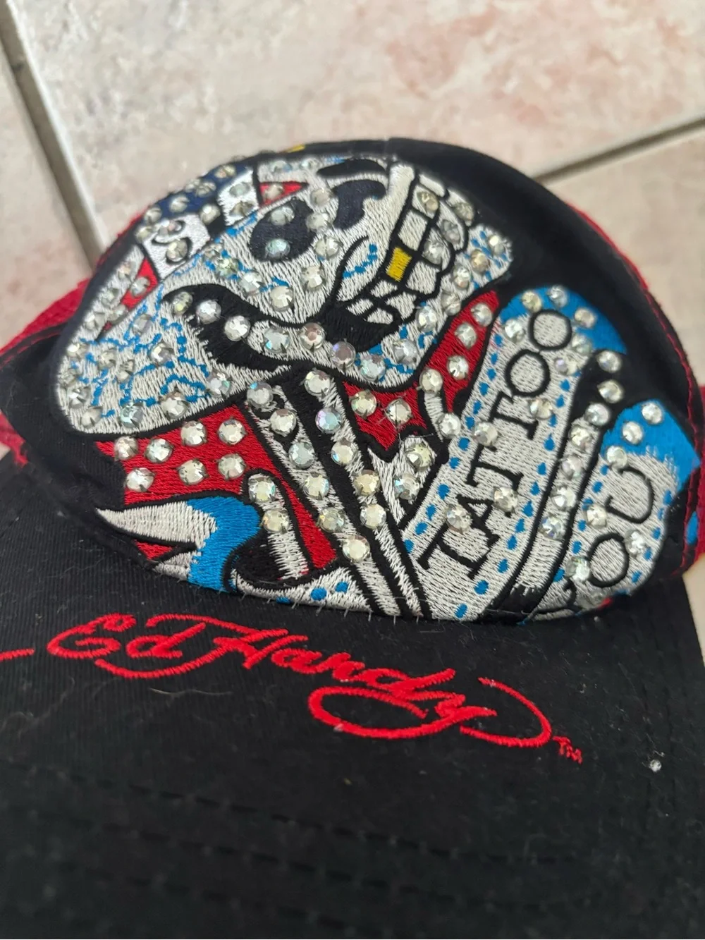 Ed Hardy Skull skeleton rhinestone Trucker Hat Cap accessory vintage head wear